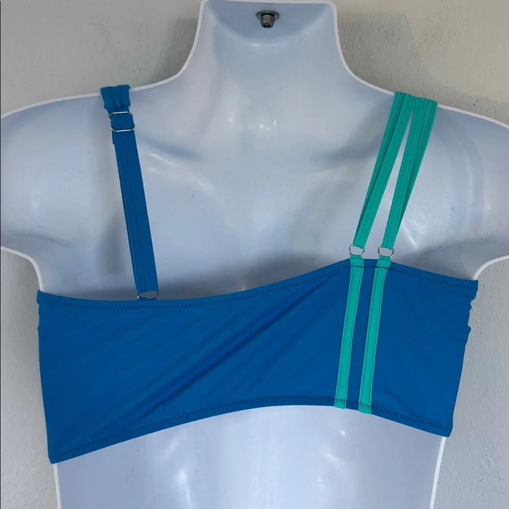 Blue asymmetrical strappy stripe print high waist two piece swimsuit size XL
